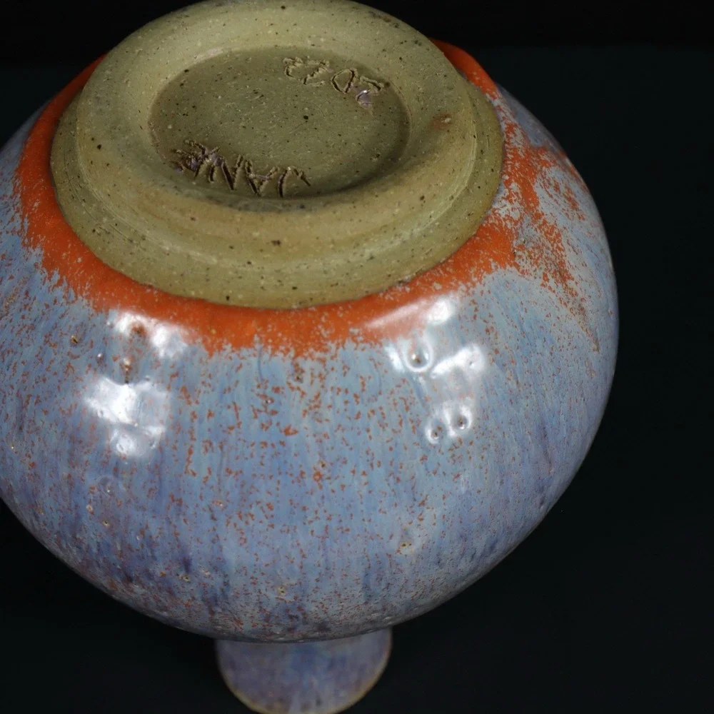 Art‎ Pottery Blue Orange Drip Glaze Vibrant Vase Signed By Artist